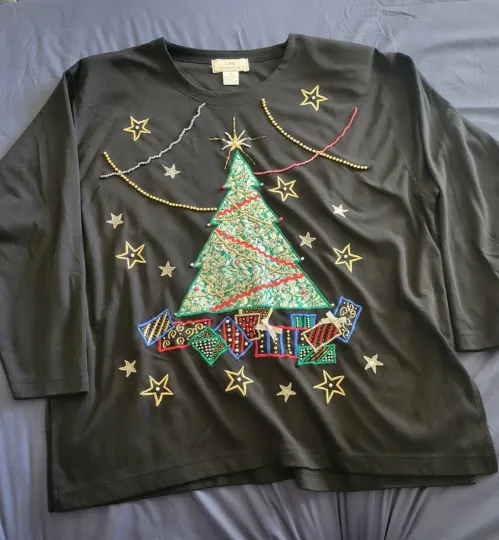 Lisa International Christmas Ugly Sweater Women Size 2X 3D Patchwork Embroidered