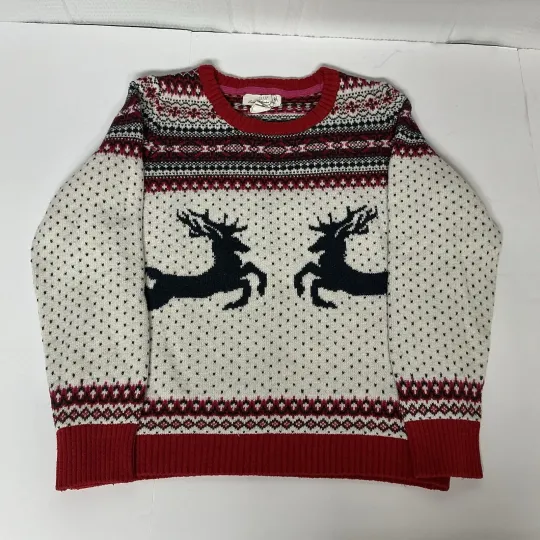 Discover H&M Women's Ugly Christmas Jacquard Knit Reindeer Sweater Size L White Red Black