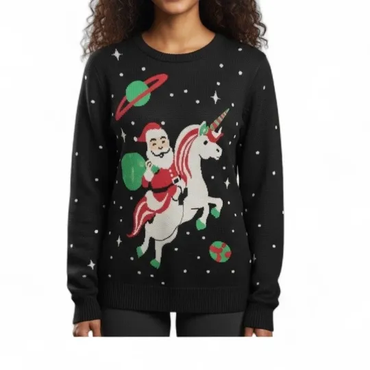 Tipsy Elves Santa Unicorn Ugly Christmas Sweater Crewneck Pullover Womens Medium
