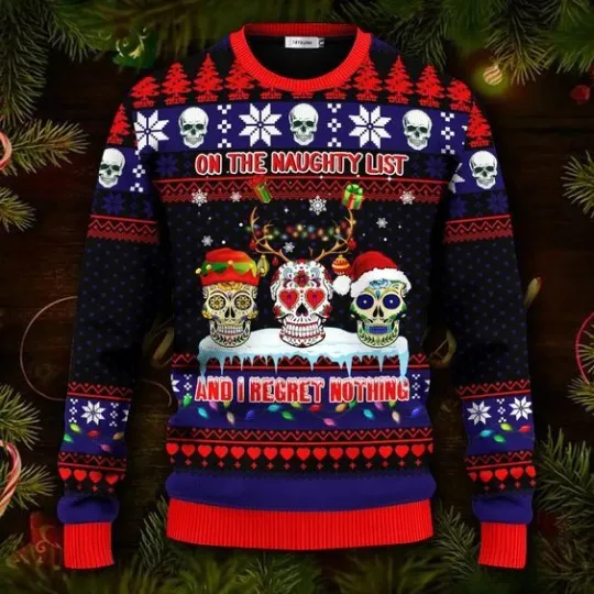 Discover Christmas On The Naughty List Skull Ugly Christmas Sweater