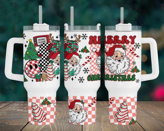 Discover Retro Santa Claus 40oz Tumbler Wrap: Merry Christmas PNG (Digital Download)