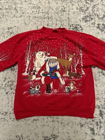 Discover VINTAGE HOLIDAY TIME Unisex XL Santa AND Reindeer Sweatshirt Red Ugly Christmas