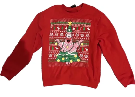 Ugly Christmas Sweater Light Up Sponge Bob Patrick Hula Skirt & Lights XL Tested