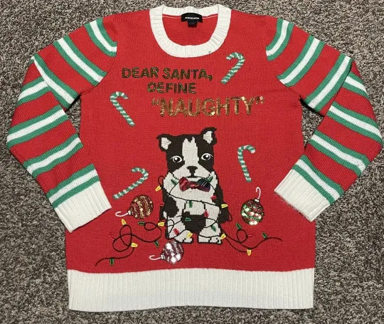 Discover Joe Boxer Womens Sequined Hey Santa Define Naughty Christmas Ugly Sweater Medium