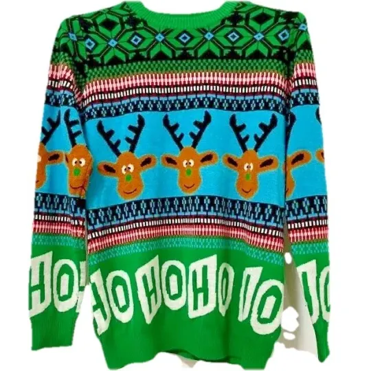 Discover Cute Ugly Christmas Sweater Reindeer Women M  Busy Print Holiday Celebrate