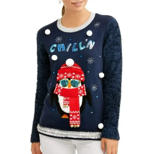 Discover Women's light up ugly Christmas sweater penguin knit L/XL ^