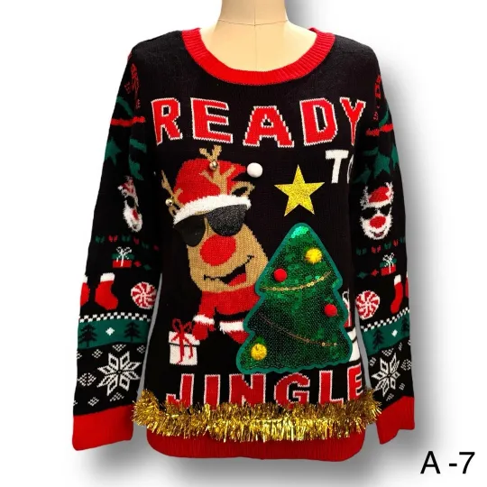 Discover Ready To Jingle Holiday Christmas Ugly Sweater Jrs Sz S 7/9 Shiny Garland Tinsel