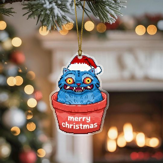 Discover Christmas Blue Tiger Pixel Ornament, Demon Tiger Xmas Ornament, Santa Derp,y Christmas Tree Decor, Demon Hunter Christmas Ornament,Xmas