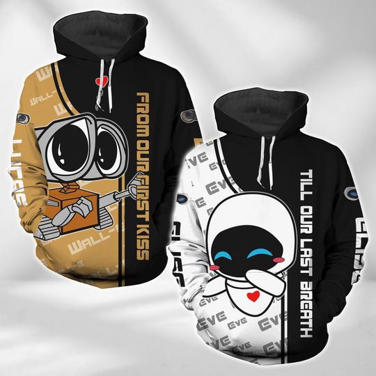 Discover Custom Wall-E And Eve 3D Hoodie, Matching Couple Hoodie, Valentines Gift, Gift For Boyfriend Girlfriend, Honeymoon Gift, Couples Outfits