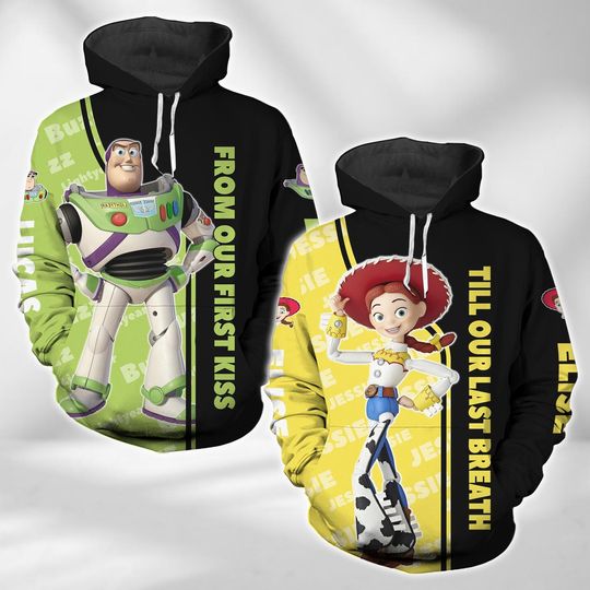 Buzz Lightyear And Jessie Couple 3D Hoodie, Matching Couple Hoodie, Toy Story Hoodie, Valentines Day Gift, Disney Honeymoon Hoodie