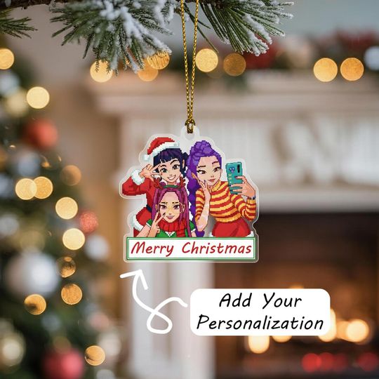 Discover Christmas Huntrlx Selfie Ornament, Santa Demon Hunter Xmas Ornament, Christmas Tree Charm, Hunter Girls Pixel Holiday Decor, Christmas