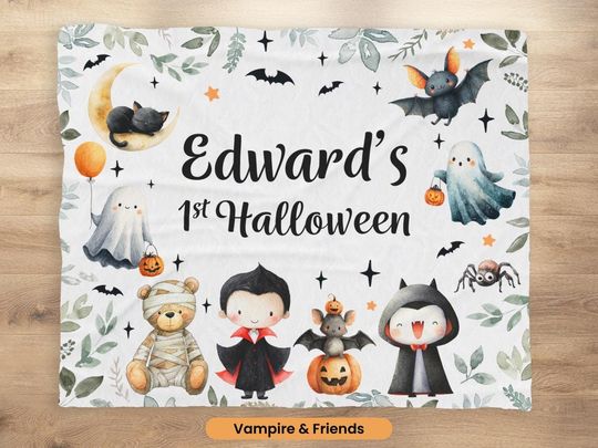 Discover Halloween Name Blanket, Vampire Bat Blanket, Spooky Halloween Ghost Blanket, Customized Name Blanket, Goth Nursery Decor, New Mum Gift