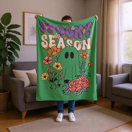 Discover Spooky Season Halloween Blanket, Ghost Design Cozy Throw Decor