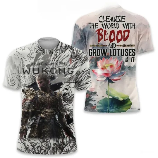 Discover Wukong Black Myth Cleanse The World With Blood And Grow Lotuses T-Shirt