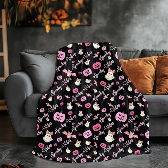 Discover Halloween Ghost Blanket, Spooky Pink Velveteen Throw, Autumn Decor