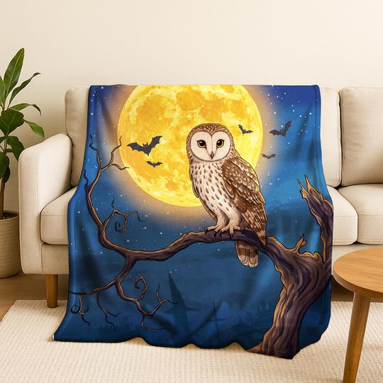 Discover Halloween Plush Throw Blanket: Ghosts, Pumpkins, Witch Cottage Decor H0002