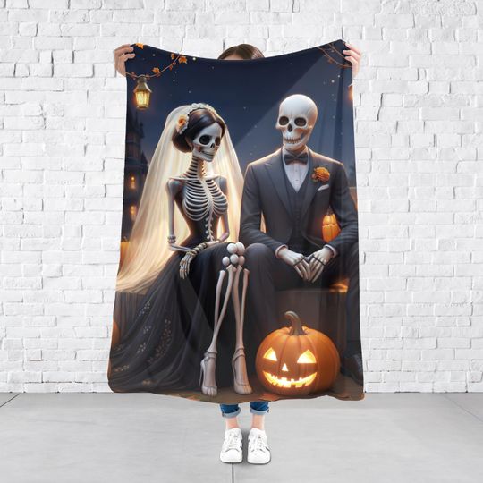 Gothic Skeleton Love Blanket, Cozy Fleece Throw, Halloween Decor, Unique Wedding Gift, Spooky Home Accent, October Wedding, Engagement Gift