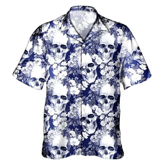 Discover Flower Casual Summer Skull Hawaiian Shirt, Short Sleeve