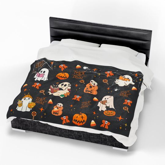 Discover Halloween Plush Blanket: Ghosts and Pumpkins Fall Decor