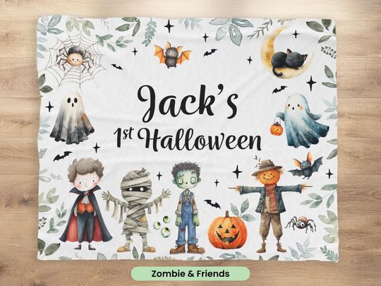 Discover Halloween Name Blanket, Zombie Blanket, Cute Halloween Pumpkin Blanket, Customized Name Blanket, Cute Nursery Decoration, New Mum Gift
