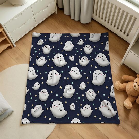 Discover Cute Halloween Ghost Baby Blanket, Soft Fleece Throw with Kawaii Star Pattern, Cozy Nursery Bedding, Spooky Cute Baby Shower Gift