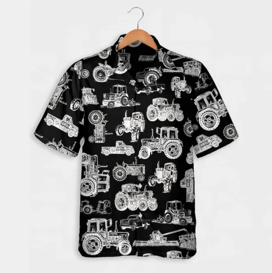 Discover Tractor Pattern White and Blue Hawaiian Shirt and Shorts Unisex Summer Clothing
