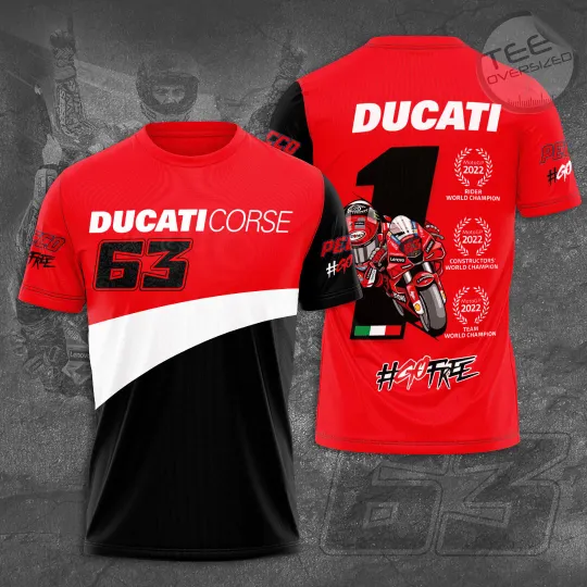 Discover MotoGP Du-cati Teams Racing 3DT-shirt, Size S-5xl