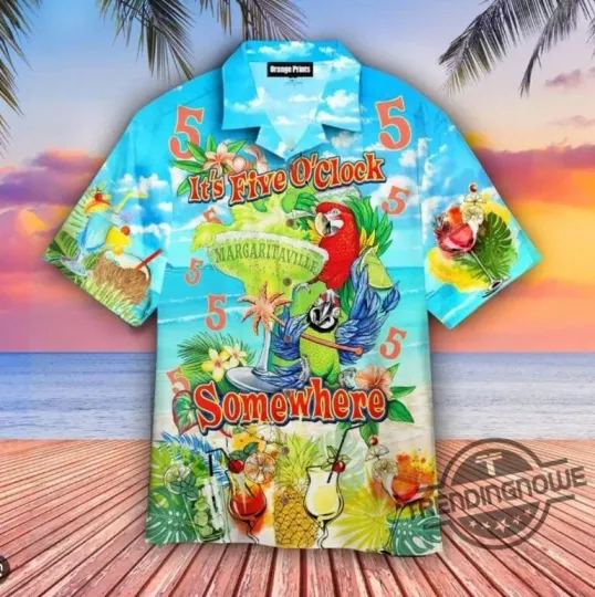 Jimmy Buffett Hawaiian Shirt Parrot 5-O'Clock Somewhere Aloha Shirt