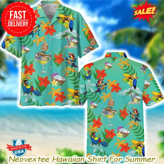 Jimmy Buffett Floral Hawaiian Shirt with Parrots, Summer 2025 Aloha Style