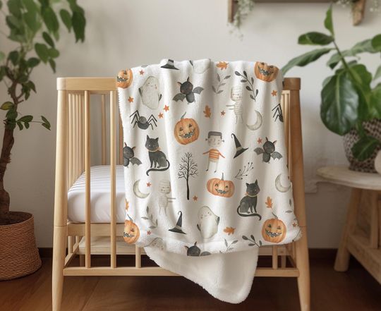 Discover Halloween - Pumpkins and Cats, Sherpa Fleece Blanket, Decor, Kids Bedding, Blankets, Children's, Ghost Halloween, Pumpkins, Fleece Blanket