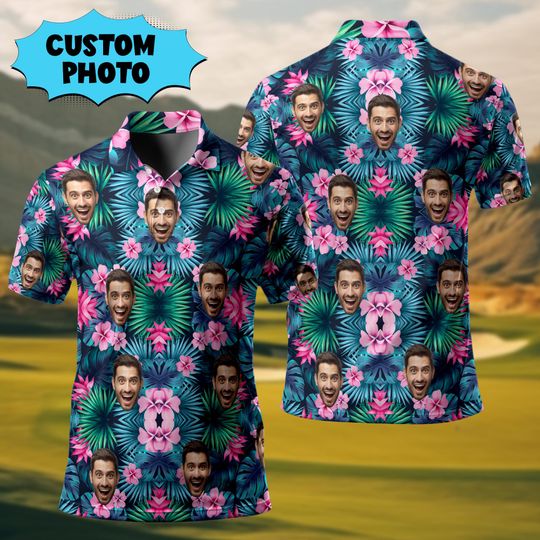 Discover Personalized Polo Tropical Themed Shirt, Funny Custom Face Polo Hawaiian Shirt