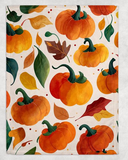 Fall Throw Blanket  Cozy Fleece Halloween Blanket  , Pumpkin Plaid Throw, Autumn Home Decor, Sofa & Bed Cover