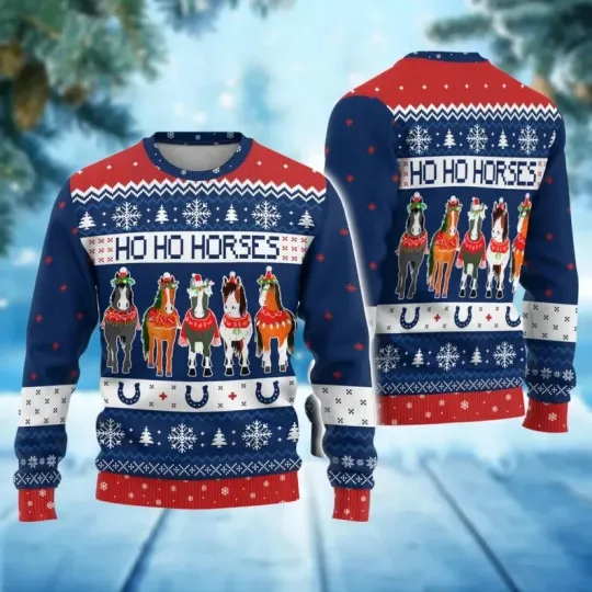 Discover BG Horses Xmas Sweater, Ho Ho Ho Horses Ugly Sweatshirt, Cowboy Western Sweater