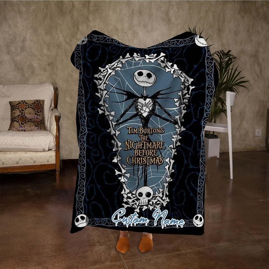 Discover Custom Name Spooky Skull Blanket, Funny Halloween Blanket, Personalized Black Blanket, Fall Home Decor, Halloween Party Gifts.