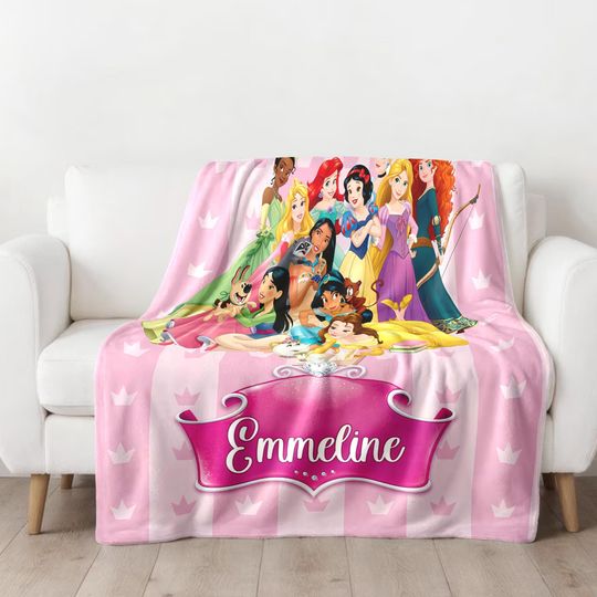 Discover Personalized Nostalgic Princesses Blanket, Snow Princess Mermaid Princess Blanket, Pink Princess Theme Fleece Blanket