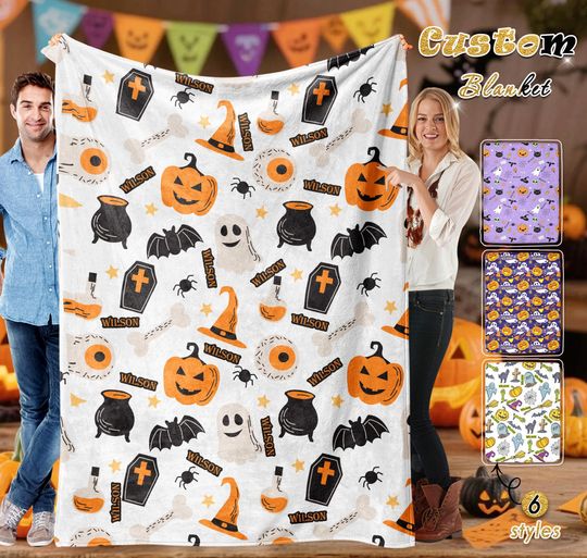 Personalized Halloween Ghost Blanket: Spooky Custom Name Tapestry
