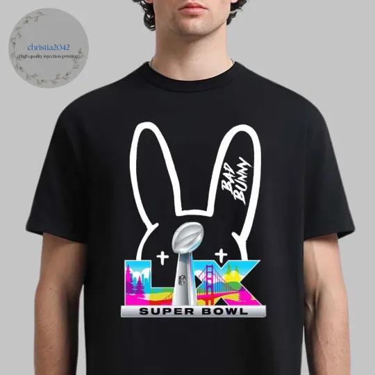 Discover Bad Bunny X football Super Bowl LIX Collab Logo Unisex T-Shirt