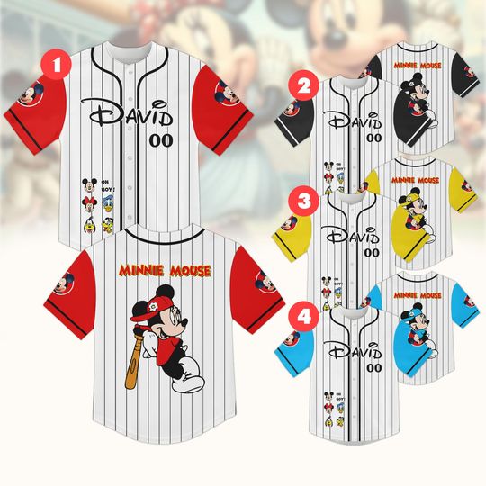 Discover Custom Minnie Mouse Baseball Jersey, Mickey And Friends Baseball Shirt, Disney Characters Baseball Team Shirt, Family Disney Trip Shirt