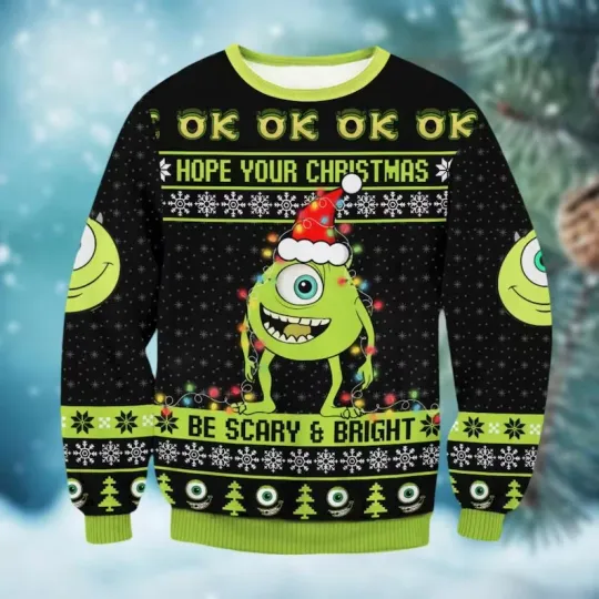 BG Christmas Mike Wazowski Ugly Sweater, Monsters Inc Holiday Sweater