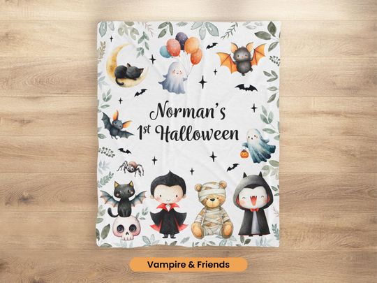 Halloween Name Blanket, Vampire Bat Blanket, Spooky Halloween Ghost Blanket, Customized Name Blanket, Goth Nursery Decor, New Mum Gift