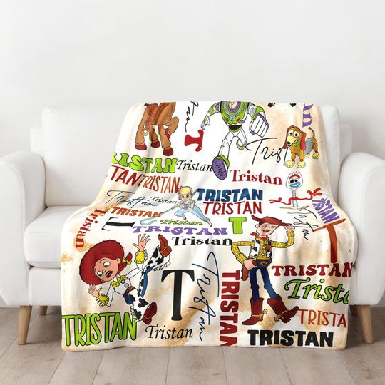 Personalized Toy Movie Blanket, Toy Characters Blanket, Name Blanket Christmas Gift