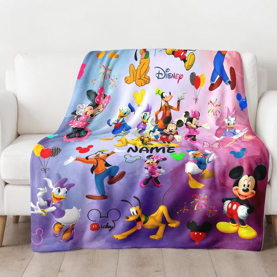 Discover Personalized Watercolor Mickey and Friends Castle Blanket, Custom Name Baby Blanket