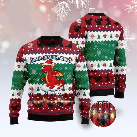 Discover Dragon On The Naughty List Ugly Christmas Sweater