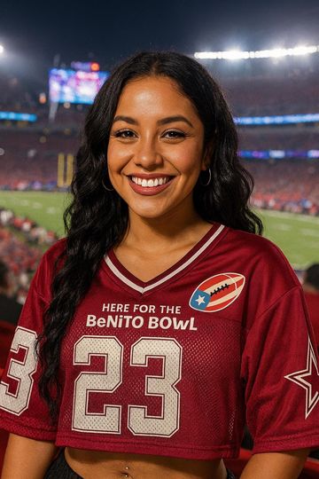 Discover Bad Bunny Super Football Concert Crop Top Mesh Baseball Jersey Unisex Red Benito Bowl Trending T-Shirt