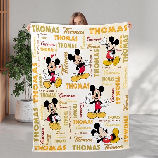 Personalized Mickey Birthday Blanket, Custom Name Watercolor Mickey Mouse Blanket