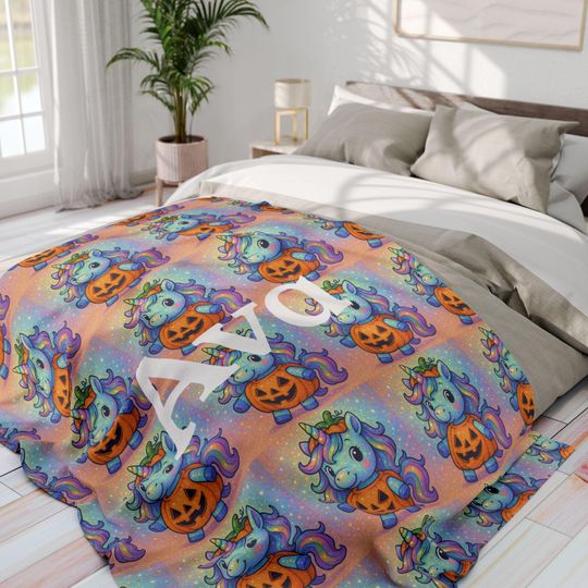 Discover Personalized Halloween Blanket: Unicorn Pumpkin Arctic Fleece Throw