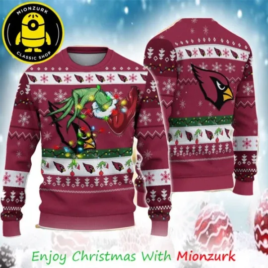 Discover Arizonna Cardinals Special funny character’s Hand Football football 2025 Xmas Ugly Sweater