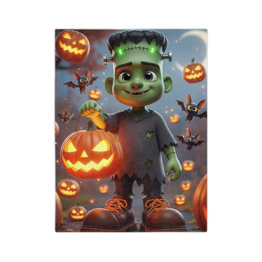 Discover Halloween Monster Velveteen Blanket: Spooky Frankenstein Pumpkin Decor