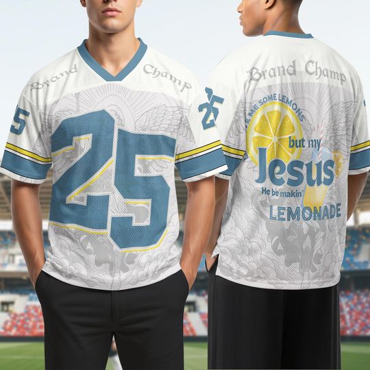 Jesus Lemonade Mesh Jersey, Custom Number Christian Child Of God, Faith-Based Apparel Jersey,Life Gave Me Some Lemons Jersey, Religious Gift