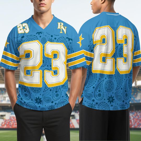 Discover Blue Paisley RN Mesh Jersey, Custom Number Football Merch Jersey, Game Day Season Inspired Jersey, Blue Paisley Sport Fan Lovers Mesh Jersey